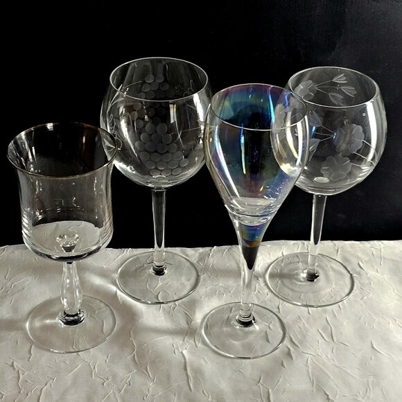 4 Mismatched Cordials Cocktail Glasses vtg mixed etched cut glassware party - Picture 4 of 9